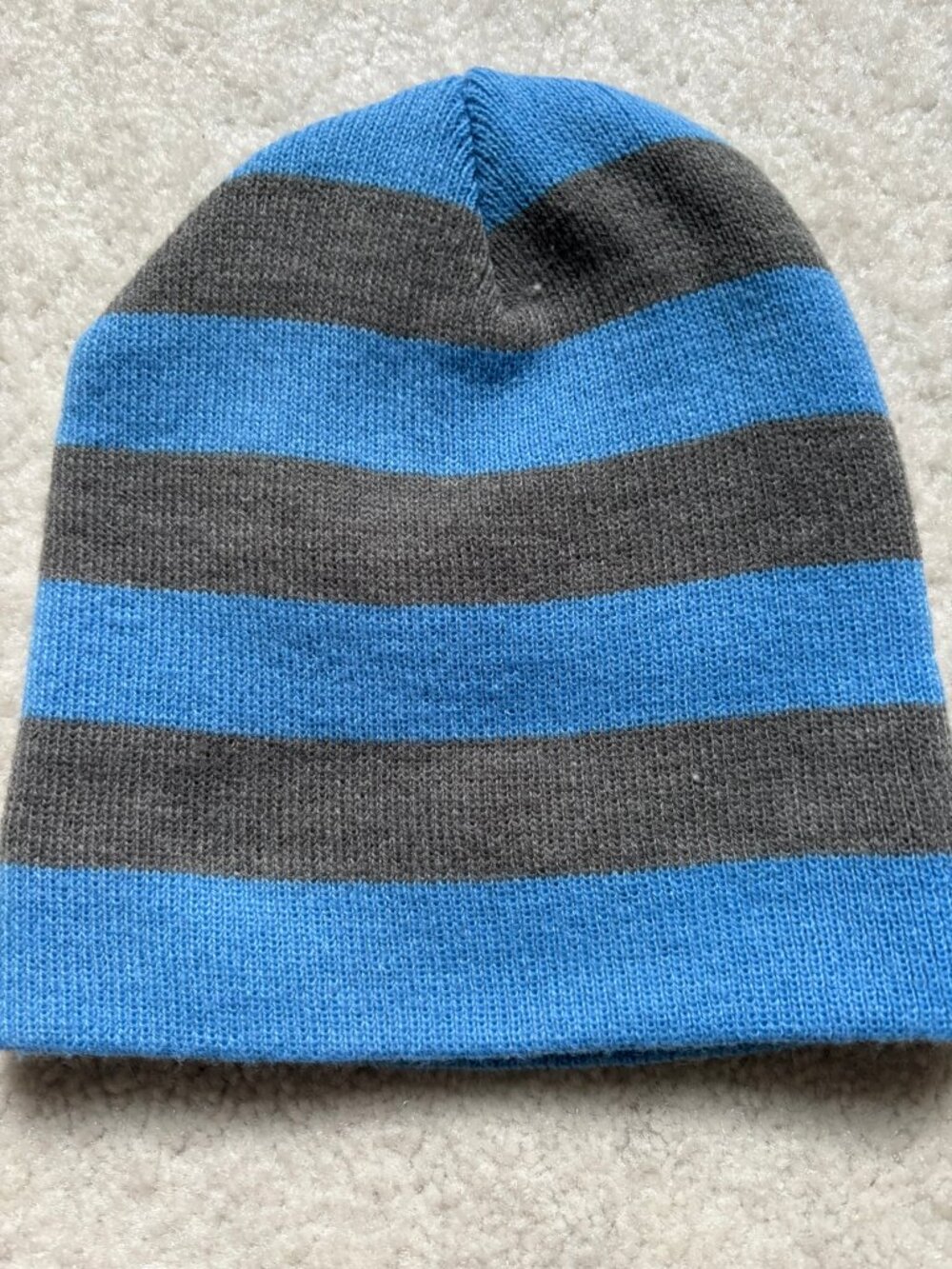 H&M Blue Striped Heavy Knit Beanie Winter Hat One Size Rare